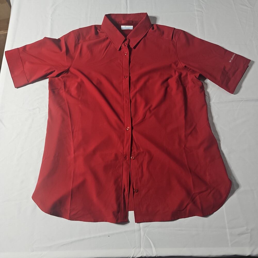Columbia Button Up Shirt Mens XL Red Short Sleeve Vented Shirt